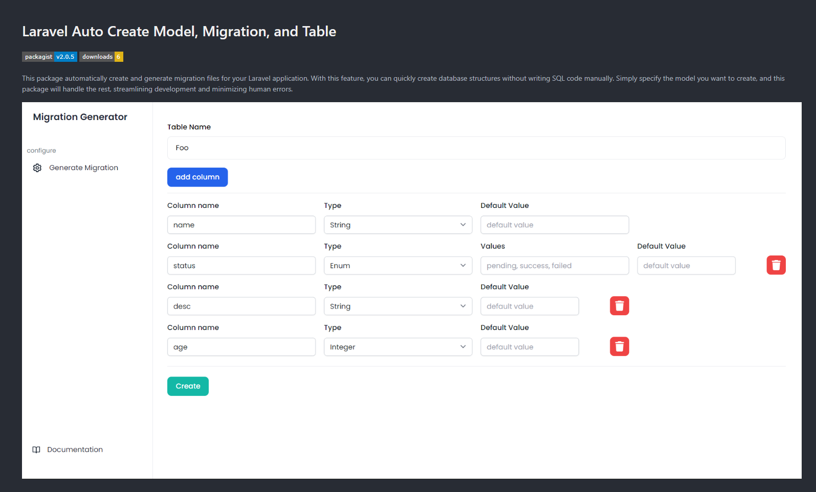 Laravel Starter Pack Auto Create Model, Migration, and Table - Package ...